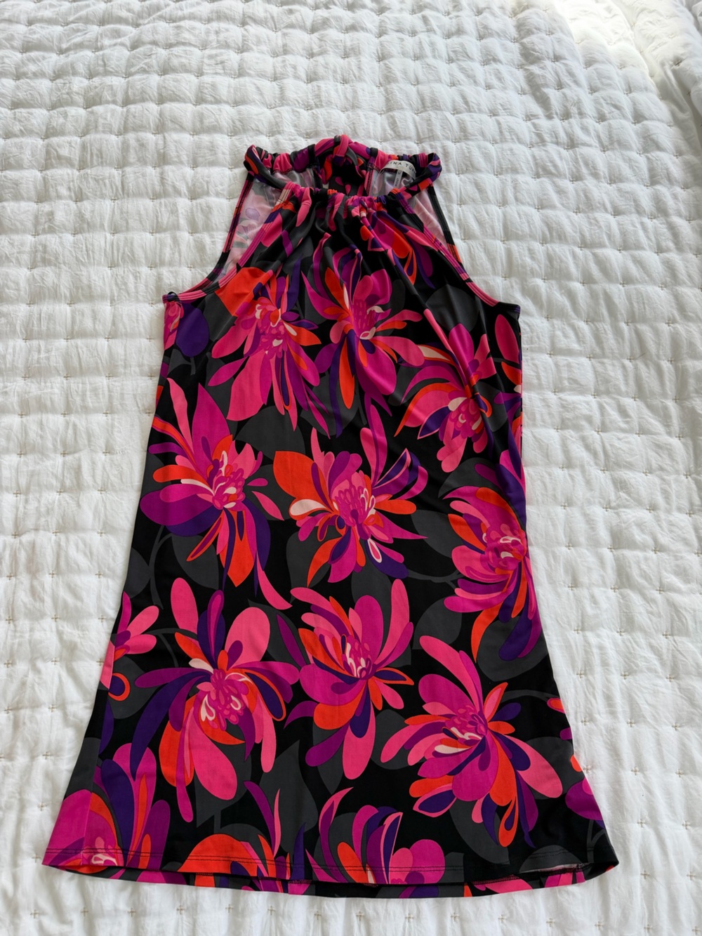 Trina Turk Black Dress with Pink, Purple & Orange Floral Print
